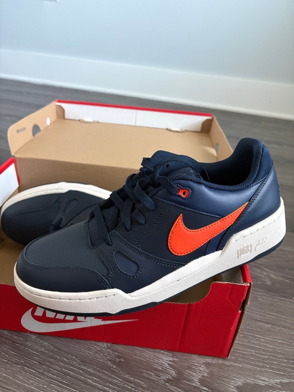 Nike Navy and Orange Low-Top Leather Sneakers